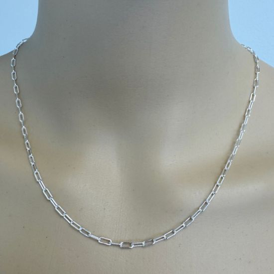 Wholesale 925 Sterling Silver Bulk Chain - 5.5x2.5mm 1+1 Textured Rectangle Box Paperclip Chain (sold per foot)