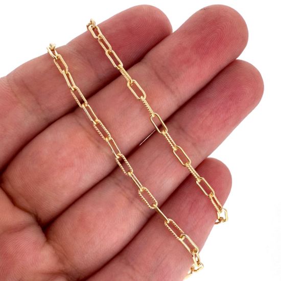Wholesale 1/20 14K Gold Filled Bulk Chain - 5.5x2.5mm 1+1 Textured Rectangle Box Paperclip Chain (sold per foot) 