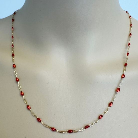 Wholesale 1/20 14K Gold Filled Long Box - 1+3 PaperClip Enamel Chain (Ruby Color) - 3.6mm by 1.6mm (Sold per foot)