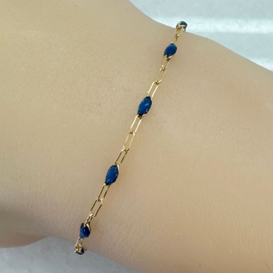 Wholesale 1/20 14K Gold Filled Long Box - 1+3 PaperClip Enamel Chain (Blue Sapphire Color) - 3.6mm by 1.6mm (Sold per foot)