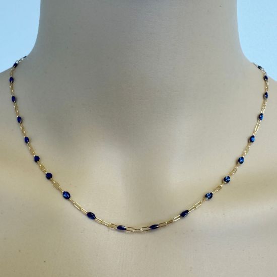 Wholesale 1/20 14K Gold Filled Long Box - 1+3 PaperClip Enamel Chain (Blue Sapphire Color) - 3.6mm by 1.6mm (Sold per foot)
