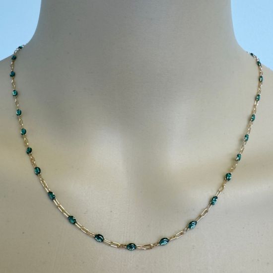 Wholesale 1/20 14K Gold Filled Long Box - 1+3 PaperClip Enamel Chain (Turquoise color) -3.6mm by 1.6mm (Sold per foot)