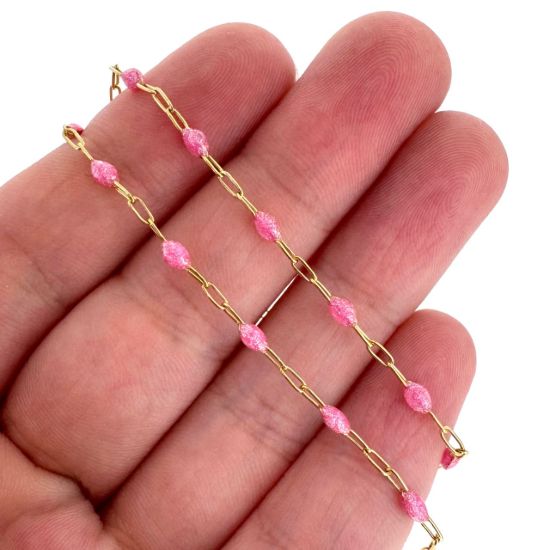 Wholesale 1/20 14K Gold Filled Long Box - 1+3 PaperClip Enamel Chain (Pink  Color) - 3.6mm by 1.6mm (Sold per foot) 
