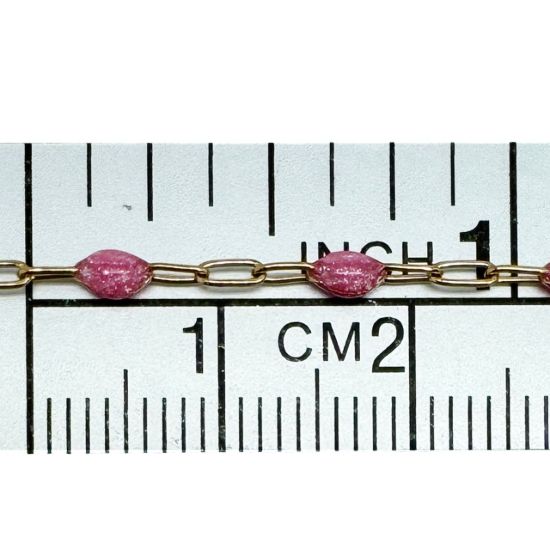 Wholesale 1/20 14K Gold Filled Long Box - 1+3 PaperClip Enamel Chain (Pink  Color) - 3.6mm by 1.6mm (Sold per foot) 