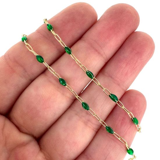 Wholesale 1/20 14K Gold Filled Long Box - 1+3 PaperClip Enamel Chain (Emerald Color) - 3.6mm by 1.6mm (Sold per foot)  