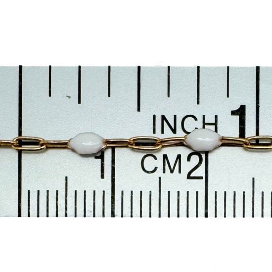 Wholesale 1/20 Gold Filled Long Box - 1+3 PaperClip Enamel Chain (Pearl White Color) - 3.6mm by 1.6mm (Sold per foot)