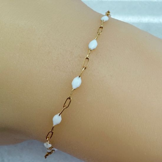 Wholesale 1/20 Gold Filled Long Box - 1+3 PaperClip Enamel Chain (Pearl White Color) - 3.6mm by 1.6mm (Sold per foot)