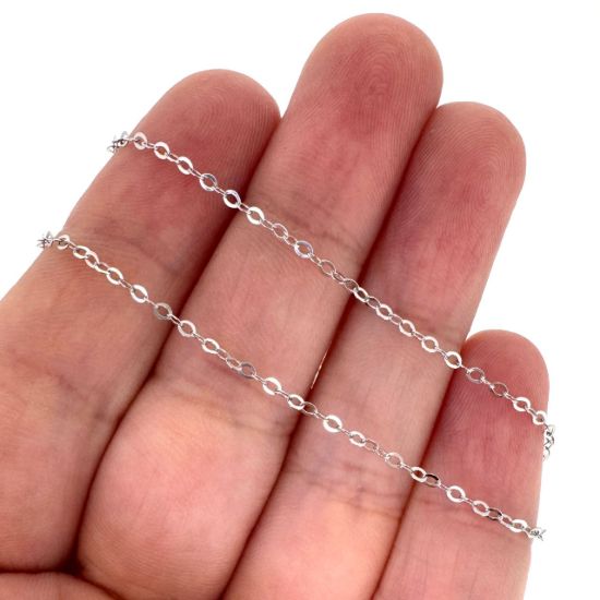 Wholesale Rhodium Plated Sterling Silver Bulk Chain - 1.5x2mm Small Flat Cable Chain (sold per foot)