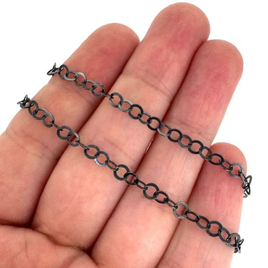 Wholesale Oxidized 925 Sterling Silver Bulk Chain - 3.5mm Round Flat Cable Chain (sold per foot)