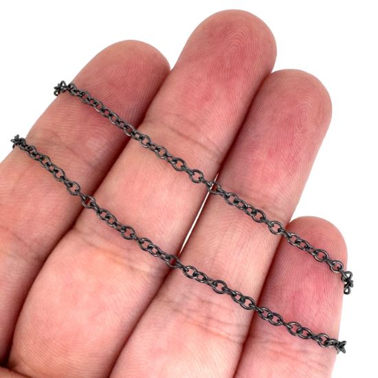 Wholesale Oxidized Sterling Silver Bulk 1.8x2.2mm Strong Round Cable Chain (sold per foot)