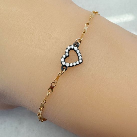 Wholesale Oxidized 925 Sterling Silver Heart Connector with CZ stones 8x7mm (sold per piece)