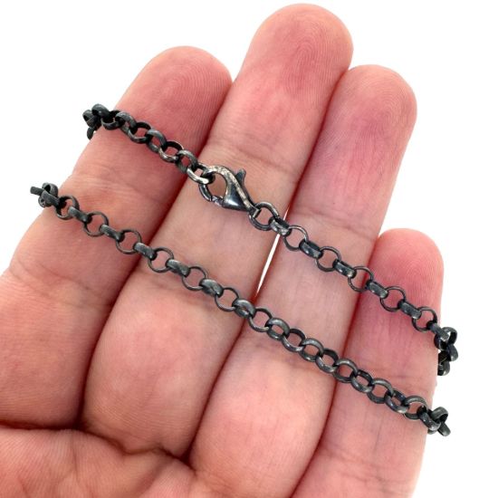 Wholesale Dark Oxidized 925 Sterling Silver Finished Chain - 3.5mm Rolo Chain