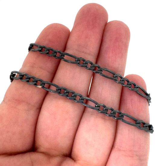 Wholesale Oxidized 925 Sterling Silver Bulk Chain-3.5mm Figaro Chain (sold per foot)