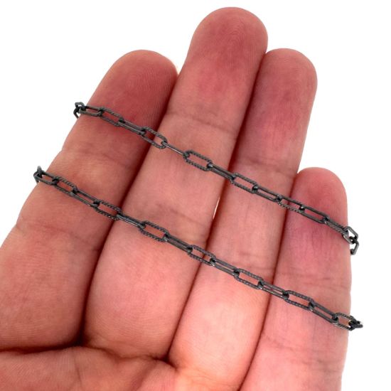 Wholesale Oxidized 925 Sterling Silver Bulk Chain - 5.5x2.5mm 1+1 Textured Rectangle Box Paperclip Chain (sold per foot)
