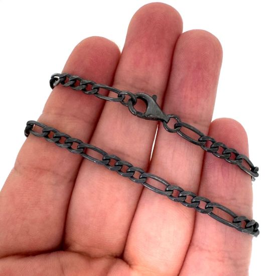 Wholesale Oxidized 925 Sterling Silver Finished Jewelry Chain - 3.5mm Figaro Chain