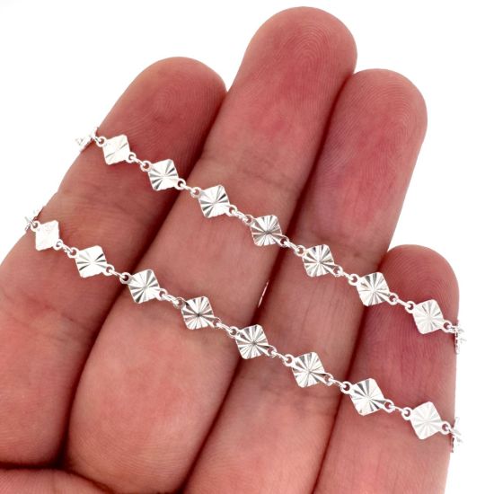 Wholesale 925 Sterling Silver Bulk Chain - 4mm Sunburst Diamond Disc Chain by the foot