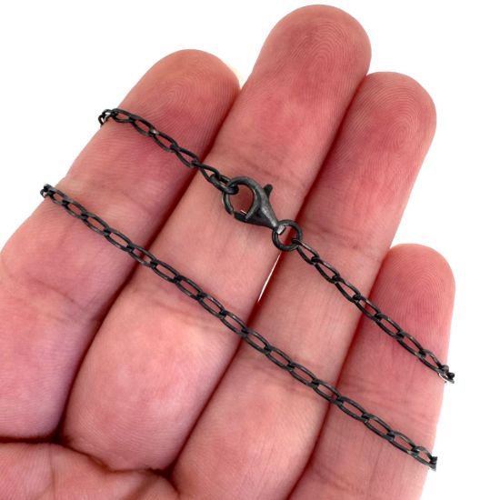 Wholesale Oxidized Sterling Silver Finished Chain - 2x4mm Diamond Cut Curb Chain