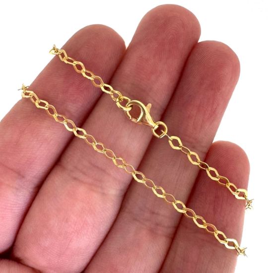 Wholesale Gold over Sterling Silver Finished Chain - Diamond Shaped Flat Cable Chain