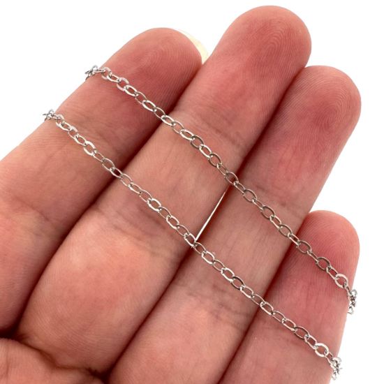 Wholesale Rhodium Plated Sterling Silver Bulk Chain -2x2.5mm Flat Cable Chain (sold per foot)