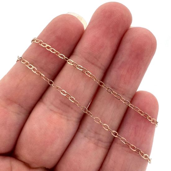 Wholesale Rose Gold Plated Sterling Silver Bulk Chain - 2x2.5mm Flat Cable Chain (sold per foot)