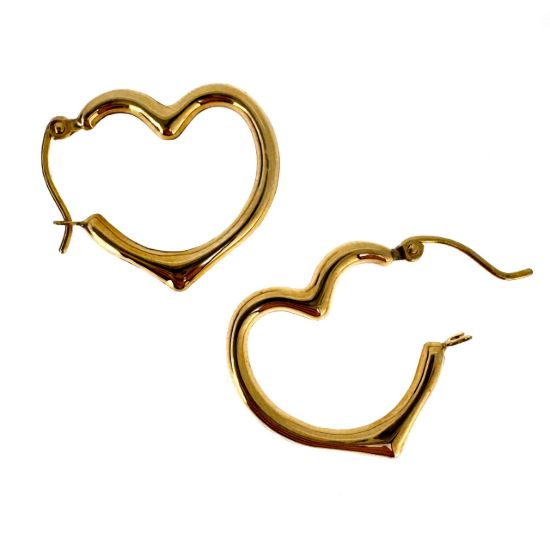 Wholesale 14K Solid Gold Heart Shaped Hoop Earrings  -  Light Weight Hoops  (Sold per pair)