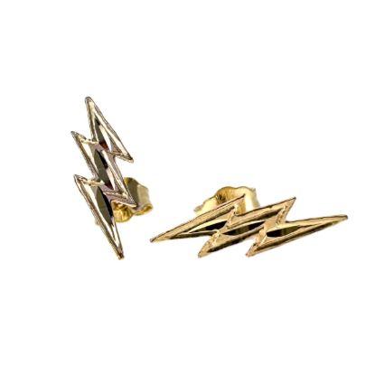 Wholesale 14K Solid Yellow Gold 13mm Lightening Bolt Stud Earrings with Butterfly Back (Sold Per Pair)