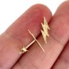 Wholesale 14K Solid Yellow Gold 13mm Lightening Bold Stud Earrings with Butterfly Back (Sold Per Pair)