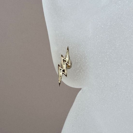 Wholesale 14K Solid Yellow Gold 13mm Lightening Bolt Stud Earrings with Butterfly Back (Sold Per Pair)