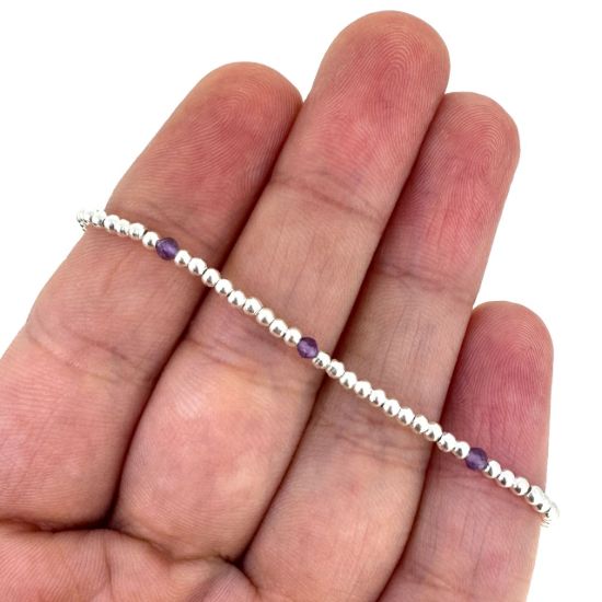 Wholesale 925 Sterling Silver 2mm Smooth Beaded Stretchy Bracelet with Natrual Gemstone Beads 