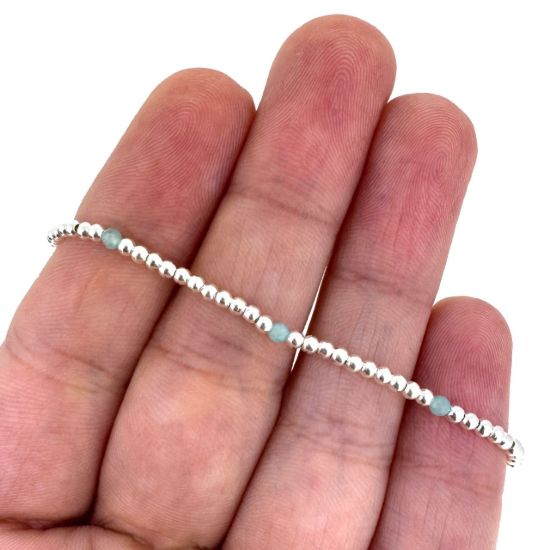 Wholesale 925 Sterling Silver 2mm Smooth Beaded Stretchy Bracelet with Natrual Gemstone Beads 