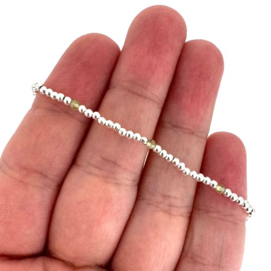 Wholesale 925 Sterling Silver 2mm Smooth Beaded Stretchy Bracelet with Natrual Gemstone Beads 