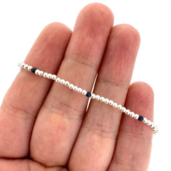 Wholesale 925 Sterling Silver 2mm Smooth Beaded Stretchy Bracelet with Natrual Gemstone Beads 