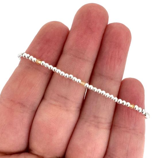 Wholesale 925 Sterling Silver 2mm Smooth Beaded Stretchy Bracelet with Natrual Gemstone Beads 