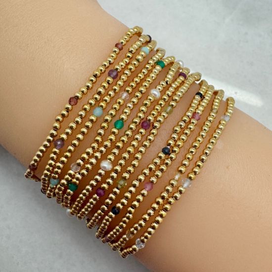 Wholesale 1/20 14K Gold Filled 2mm Smooth Beaded Stretchy Bracelet with Natural Gemstone Beads