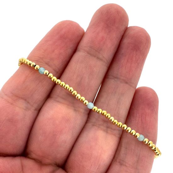 Wholesale 1/20 14K Gold Filled 2mm Smooth Beaded Stretchy Bracelet with Natural Gemstone Beads