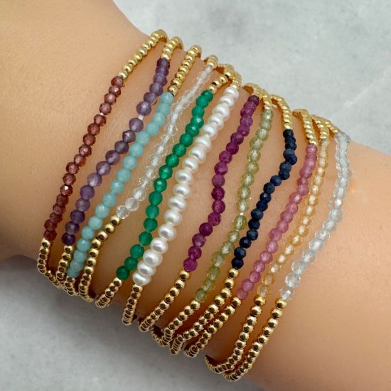 Wholesale 1/20 14K Gold Filled 2mm Smooth Beaded Stretchy Bracelet with Seed Pearls or Natural Gemstones