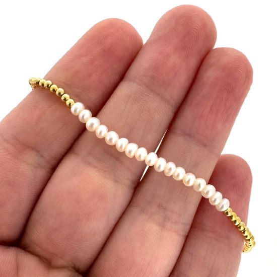 Wholesale 1/20 14K Gold Filled 2mm Smooth Beaded Stretchy Bracelet with Seed Pearls or Natural Gemstones