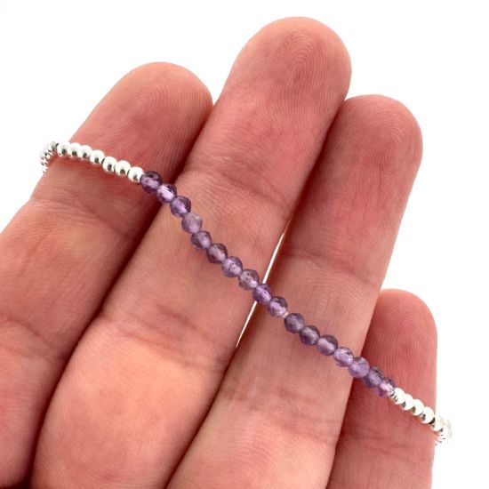 Wholesale 925 Sterling Silver 2mm Smooth Beaded Stretchy Bracelet with Seed Pearls or Natural Gemstone