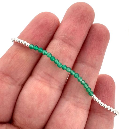 Wholesale 925 Sterling Silver 2mm Smooth Beaded Stretchy Bracelet with Seed Pearls or Natural Gemstone