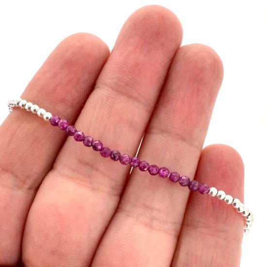 Wholesale 925 Sterling Silver 2mm Smooth Beaded Stretchy Bracelet with Seed Pearls or Natural Gemstone