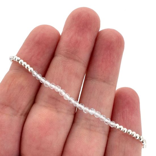 Wholesale 925 Sterling Silver 2mm Smooth Beaded Stretchy Bracelet with Seed Pearls or Natural Gemstone