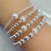 Wholesale 925 Sterling Silver Smooth Beaded Stretchy Bracelet with Single Freshwater Pearls
