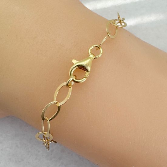 Wholesale Gold Over 925 Sterling Silver Finished Chain - Flat Cable Oval Chain