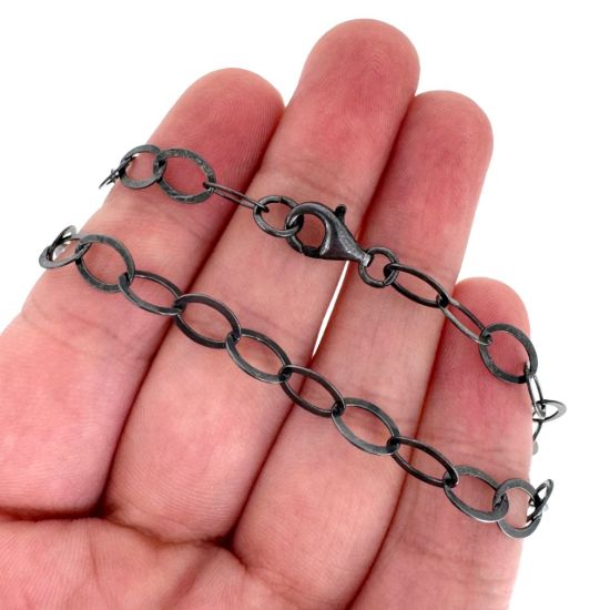 Wholesale Oxidized 925 Italian Sterling Silver Finished Chain - Flat Cable Oval Chain