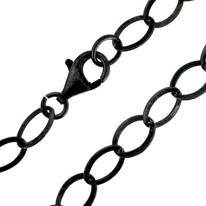 Wholesale Oxidized 925 Italian Sterling Silver Finished Chain - Flat Cable Oval Chain