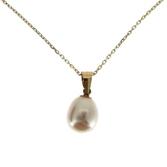 Wholesale 14K Yellow Gold Simple White Teardrop Freshwater Pearl Necklace