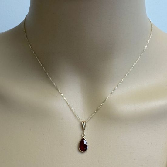 Wholesale 14K Yellow Gold Natural Teardrop Gemstone Birthstone Necklace  - 18"