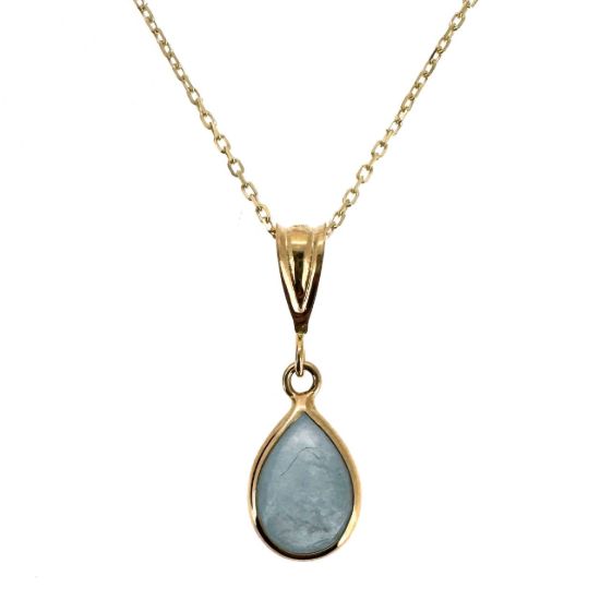 Wholesale 14K Yellow Gold Natural Teardrop Gemstone Birthstone Necklace  - 18"