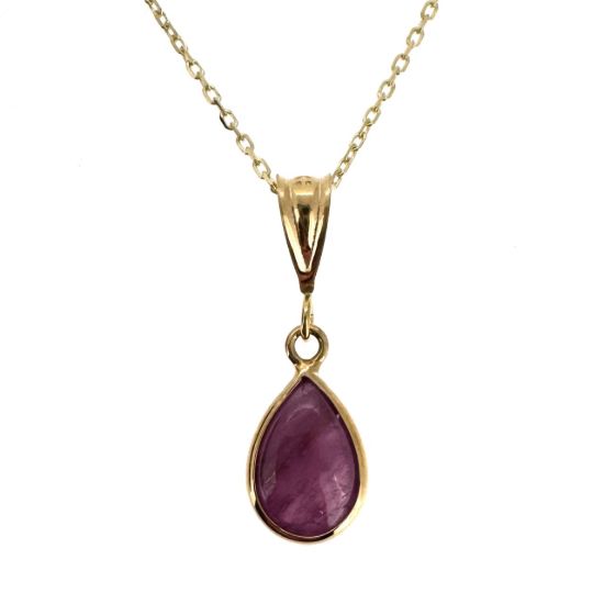 Wholesale 14K Yellow Gold Natural Teardrop Gemstone Birthstone Necklace  - 18"