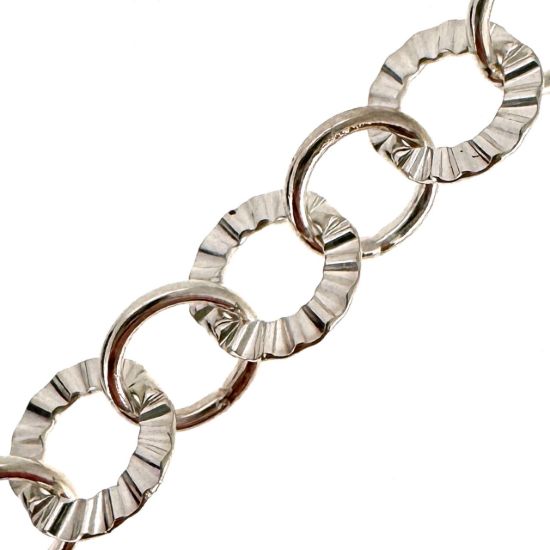 Wholesale Sterling Silver Bulk Chain - 7.5mm Textured and Smooth Circle Rolo Chain (sold per foot)